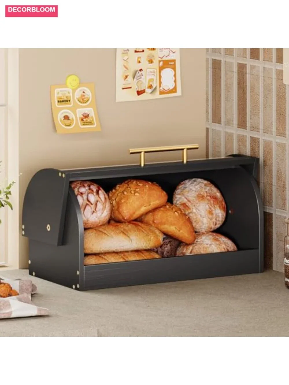 Roll Top Bread Box Bamboo Storage with Acrylic Door